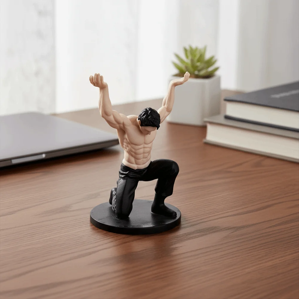 Cool 3D-Printed Muscular Man Pen Holder Plastic Pen Stand Pen Rack with Base Muscular Man Figurine Office