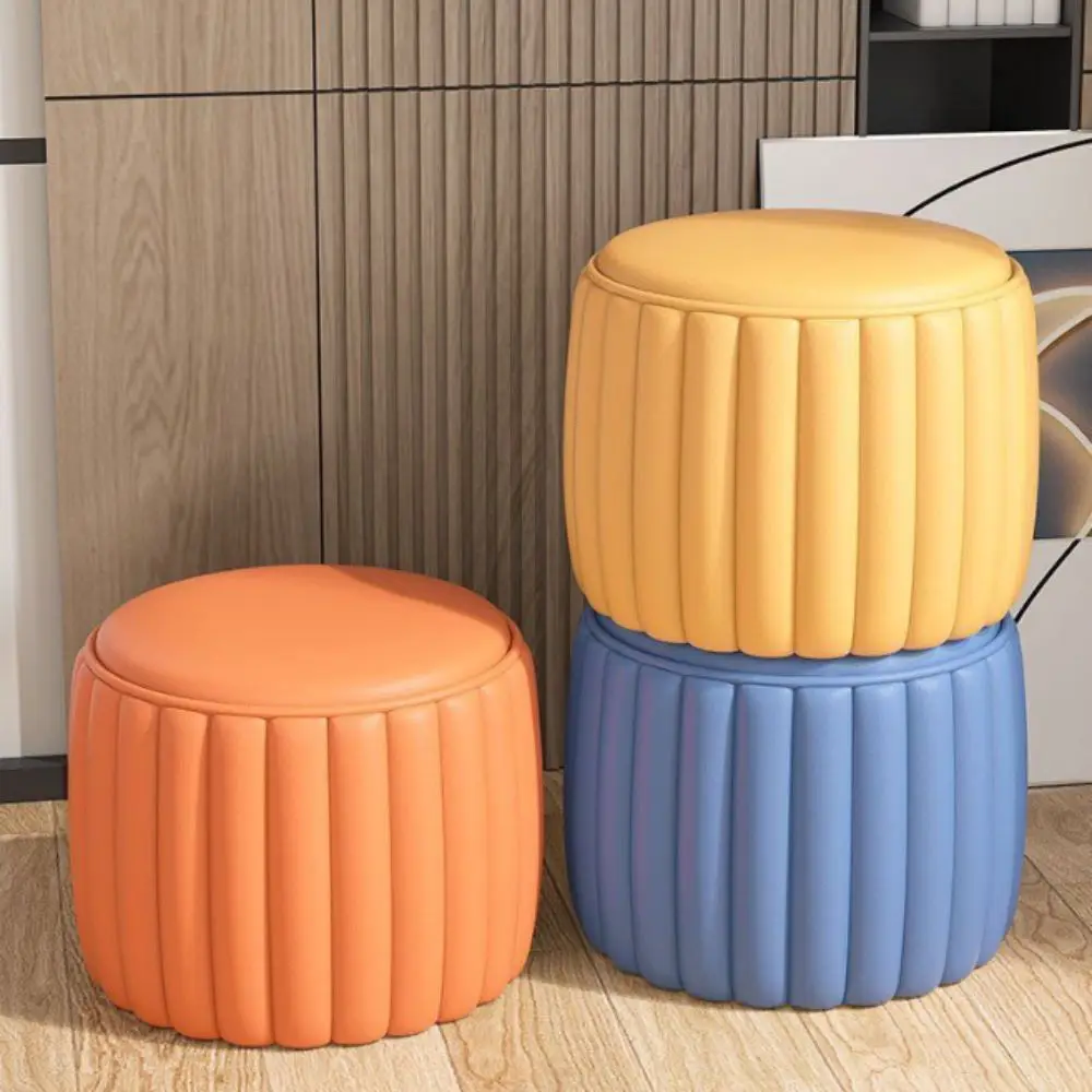 

Upholstered Small Stool Low Profile Creative Design Pumpkin Stool Solid Construction Cushion Seat Ottoman Storage Seat Bedroom