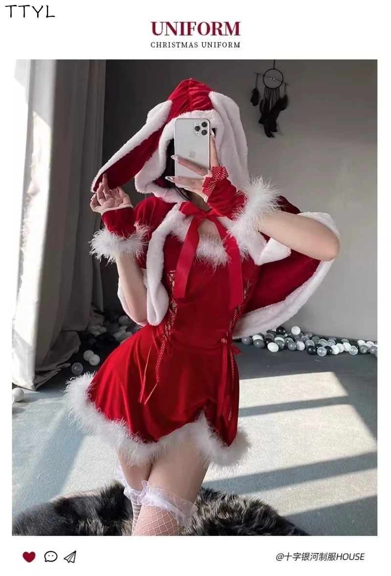 TTYL 2024 السنة الجديدة عيد الميلاد سليم صالح الرباط أكمام عالية الخصر تنورة قصيرة مثير الملابس الداخلية الإباحية دعوى الملابس الداخلية المثيرة