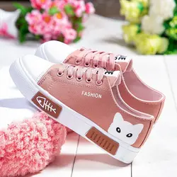 new Women Spring and autumn Cartoon Cat Women Casual Shoes Comfortable Flat Vulcanize Shoes Women Sneakers White Shoes fashion