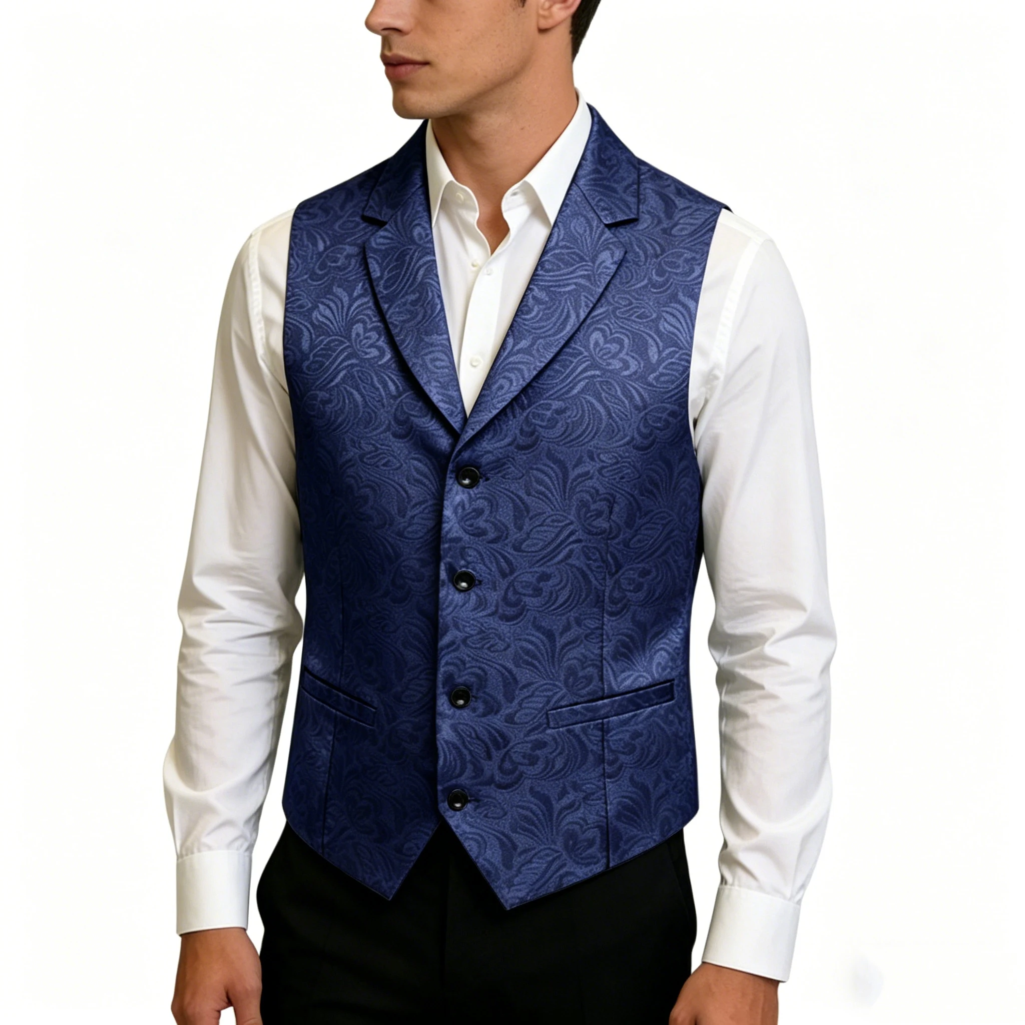 Men's Jacquard Suit Vest Slim Fit Notch Lapel 4 Buttons Waistcoat Formal Tuxedo for Prom Wedding Business Party Casual Wear