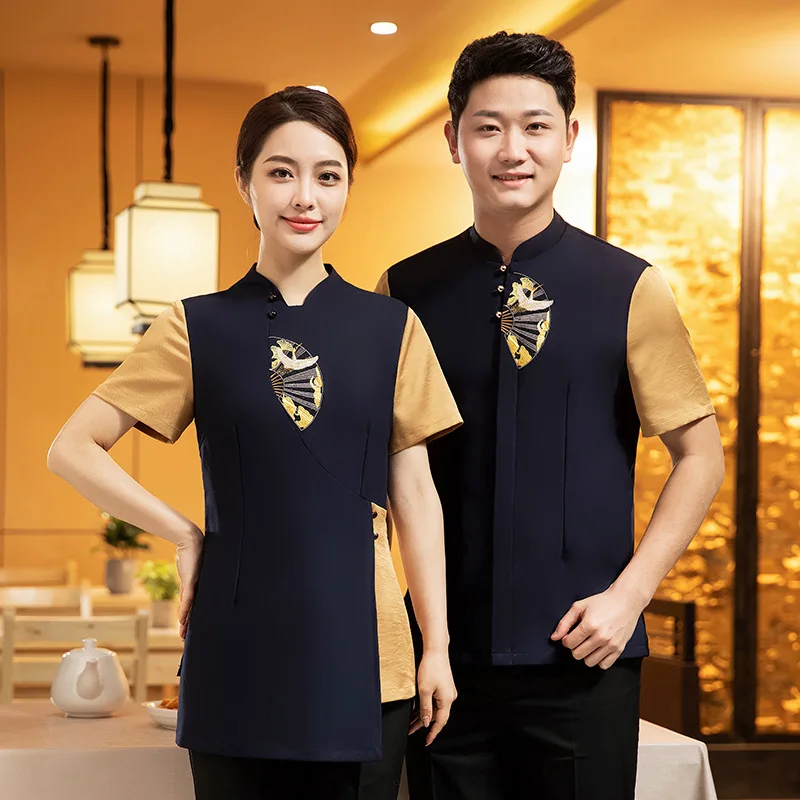 New Chinese Style Waiter Workwear Short Sleeve Women's High-End Restaurant Catering Hot Pot Restaurant Tea House Hotel Clothing