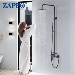 ZAPPO Matte Black Outdoor Shower Fixtures w/8 Inch Shower Head and Handheld Spray Shower System Wall Mount Dual Function Mixer