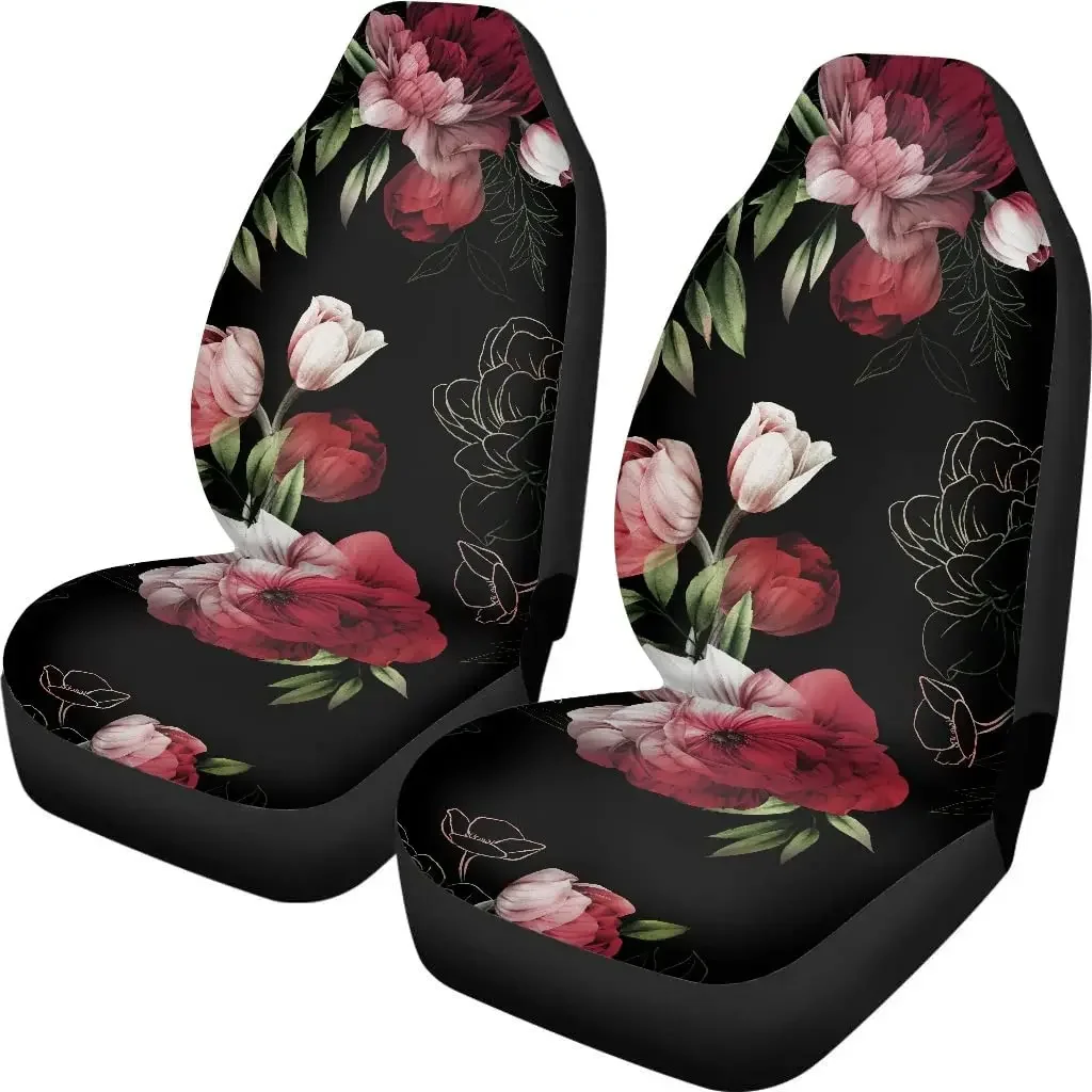 Pehede Car Seat Protector Red Peony Flowers Summer Floral Seamless Pattern Front Seat Cover for Car SUV Truck,Interior Covers 2