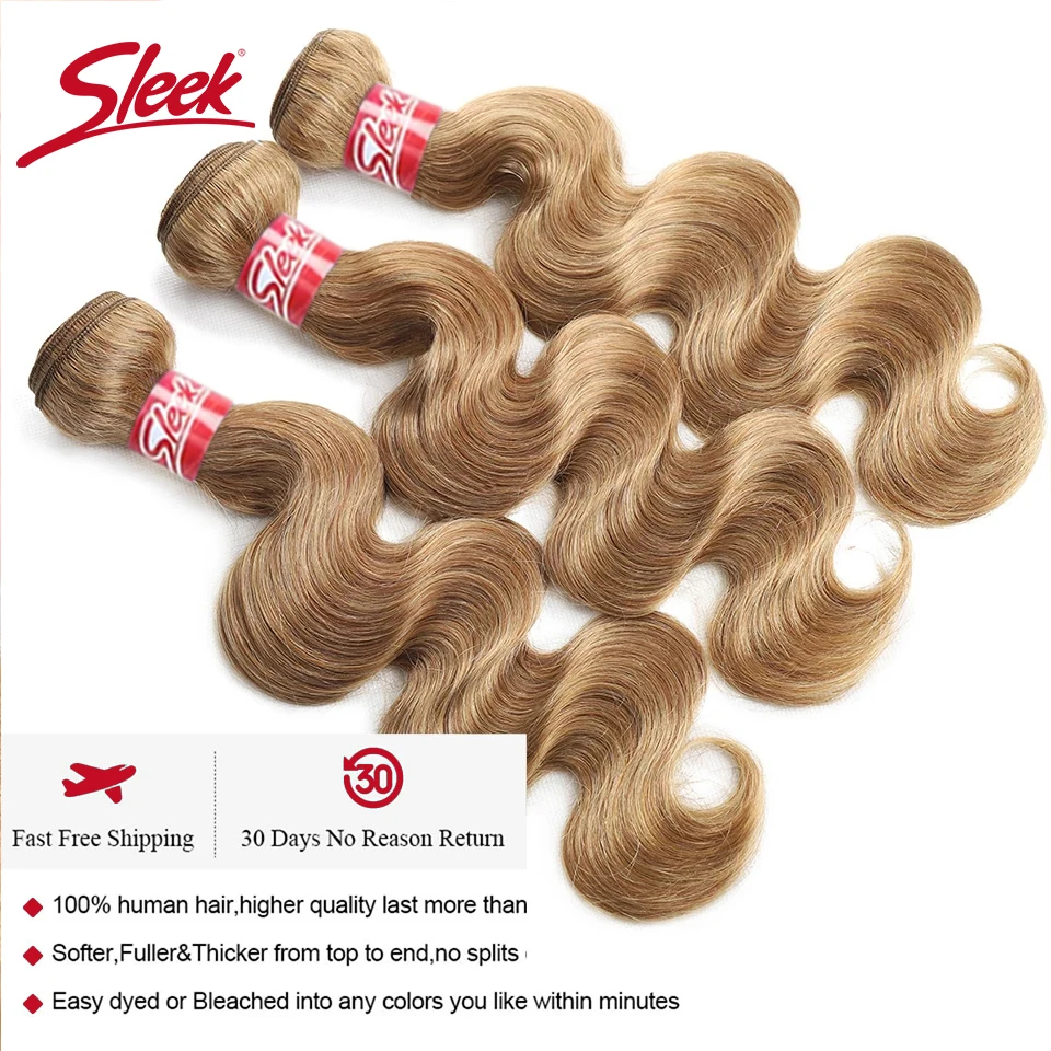 Mèches Brésiliennes Naturelles Remy Body Wave, Couleur Blond 27, Extension de Cheveux Humains, 8 à 26 ans, Vendu par 1/3/4