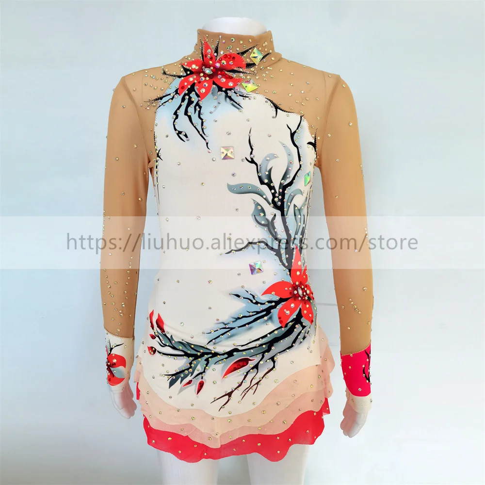 LIUHUO Women Aldult Girl Customize Costume Performance Competition Leotard Ice Figure Skating Dress Flower Chinese Style Dance