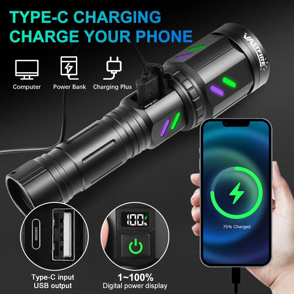 Ultra Powerful Lamp With 5 Modes Super High Power Rechargeable Flashlight Outdoor Lantern Camping Flashlights Can Make Fire