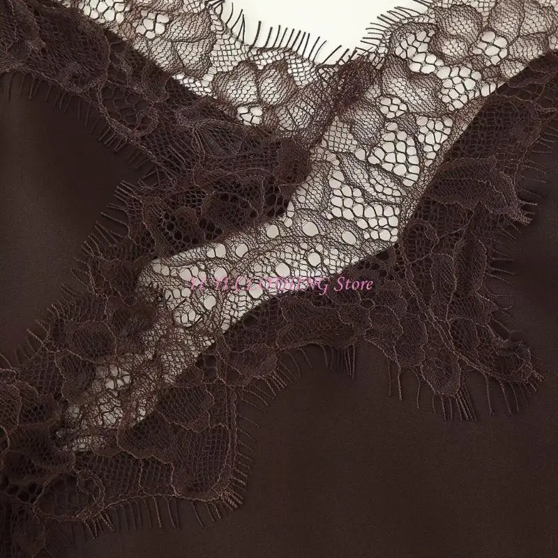 N5KF Comfortable Women's Loose Fit Sleeveless Tops V Neck Lace Accent Durable Polyester Fabric for Everyday Use Styling
