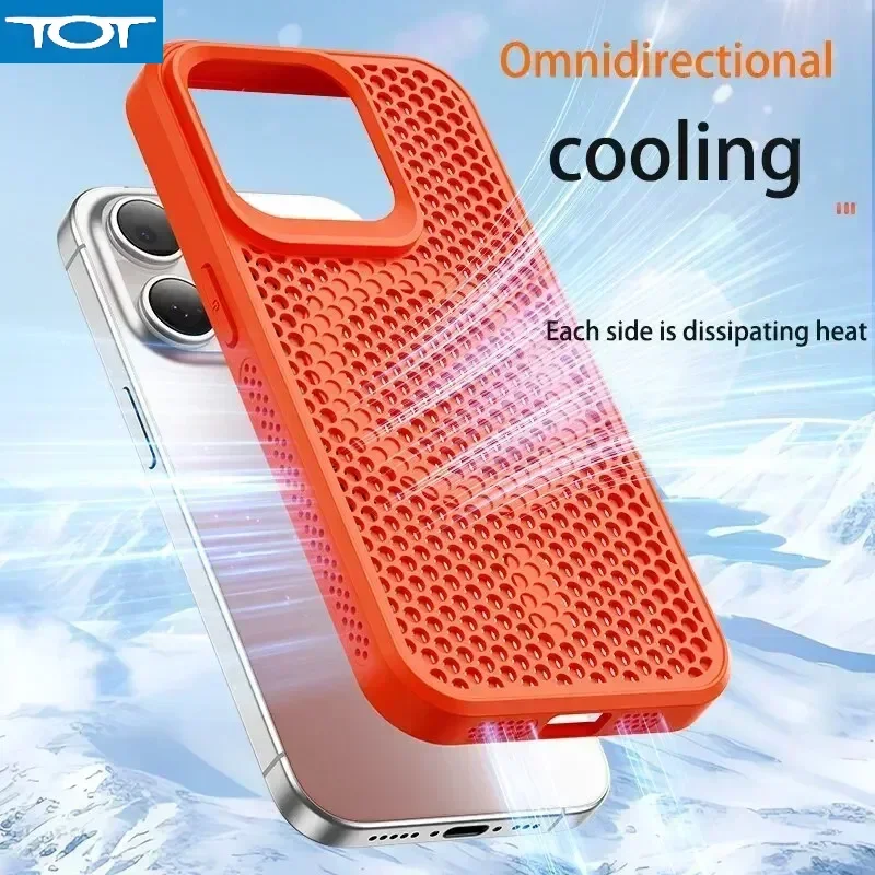 Funda de teléfono con disipación de calor y refrigeración para iPhone 16, 15, 14, 13, 12, 11 Pro Max Plus, cubierta magnética trasera dura transpirable para Magsafe