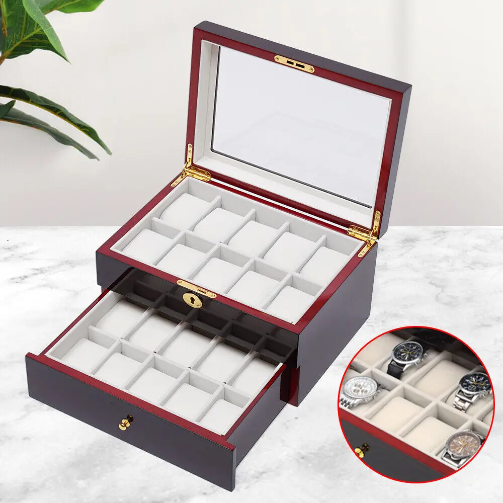 20 Slot Watch Case Jewelry Watch Storage Box Wooden Watch Organizer Drawer Display Display Box