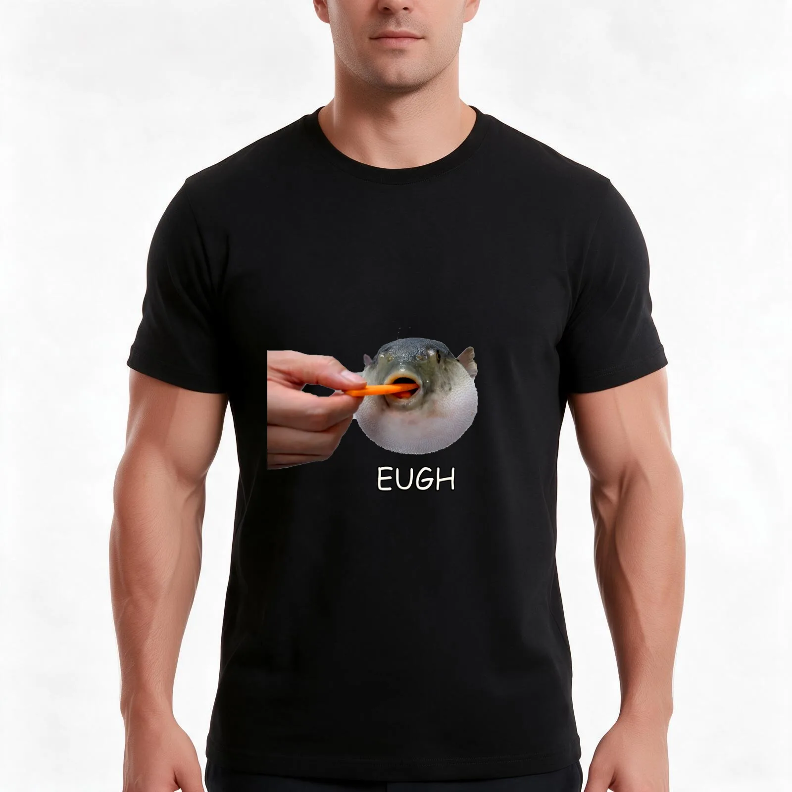 Augh, eugh (Puffer Fish Eating Carrot) T-Shirt, Summer Casual Cotton Tee, Oversized Streetwear Tops, Vintage Graphic Print