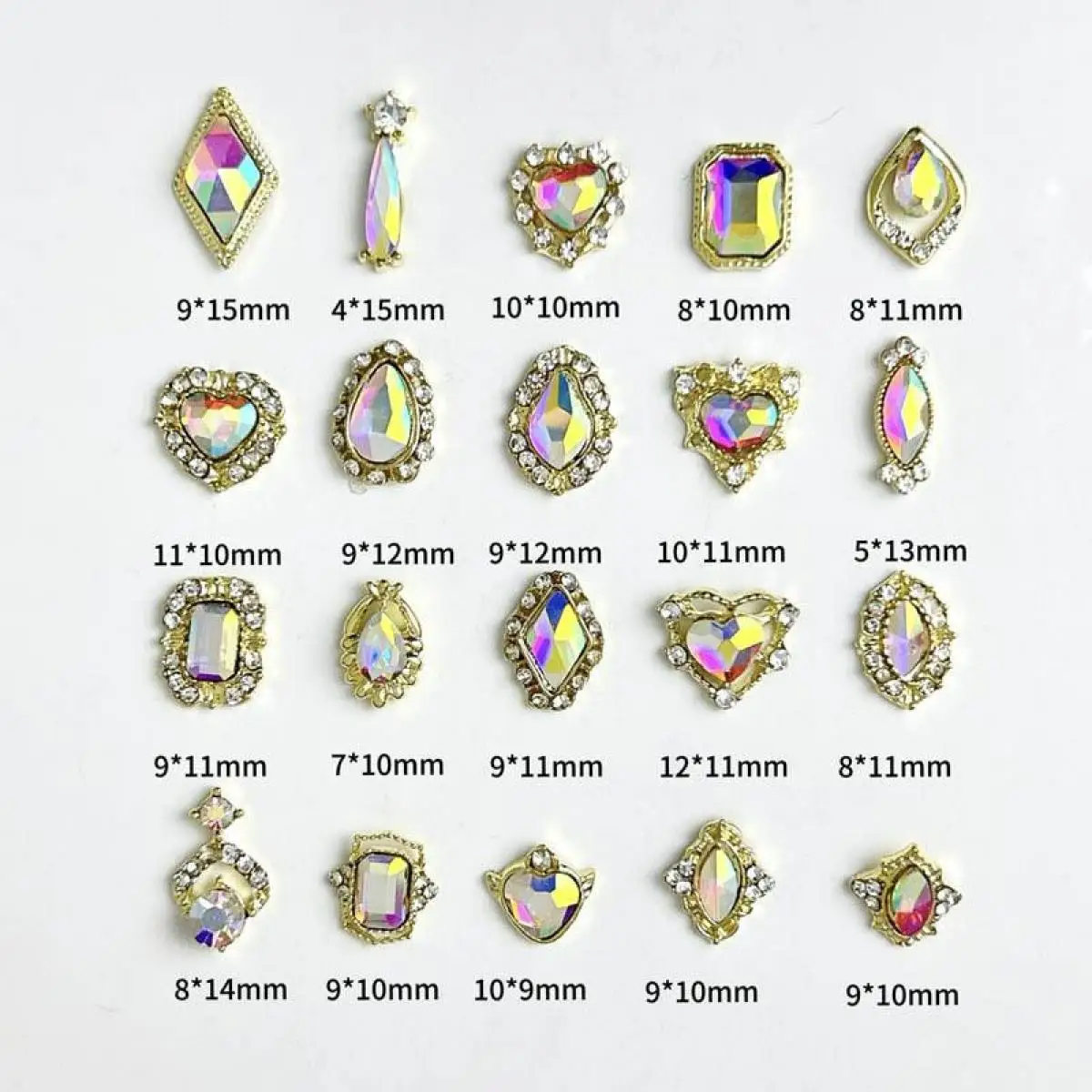 

10PCS Irregular Shape Colorful Rhinestone Nail Art Accessories Exquisite Heart Lozenge Square Alloy Nail Charms DIY Supplies