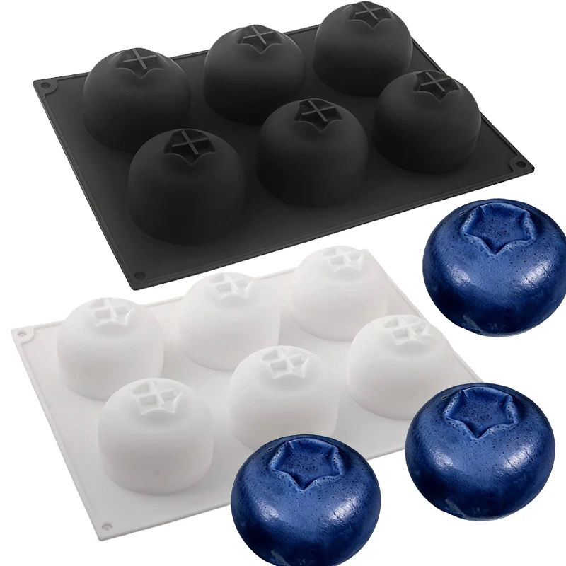 6 Cavity Blueberry Mousse Cake Mold Fruit Shaped Dessert Mold Silicone Baking Mold for Chocolate Pudding Home Kitchen Cake Decor