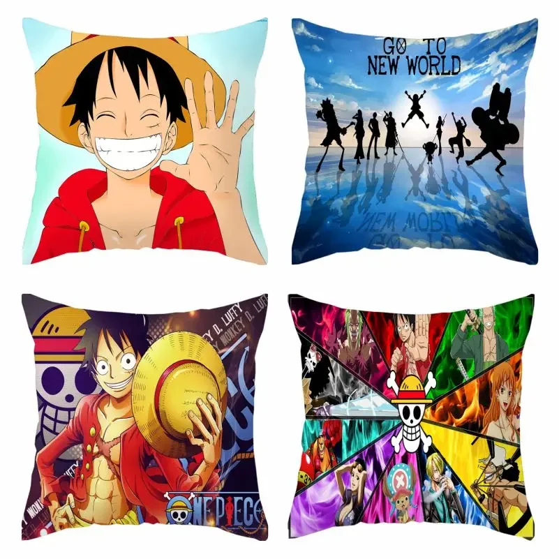 Funda de almohada de Anime de una pieza, cubierta de cojín de 45x45cm, Luffy, a la moda, para decoración del hogar, sofá y oficina