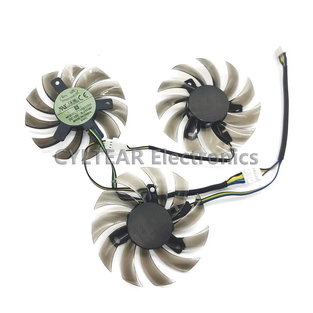 3Pcs/lot 75MM T128010SU 4Pin 0.35A Graphics Card Fan Cooler for Gigabte GeForce GTX770 760 680 as Replacement