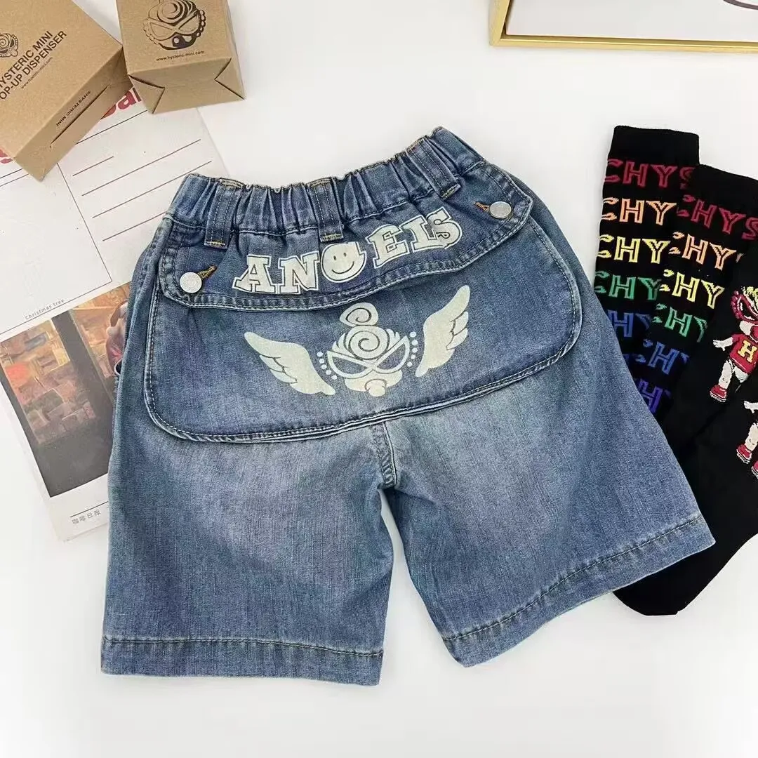 

Japanese Style Summer Kids Denim Shorts Elastic Waist Casual Loose Fit Shorts for Girls & Boys Versatile Comfortable Design