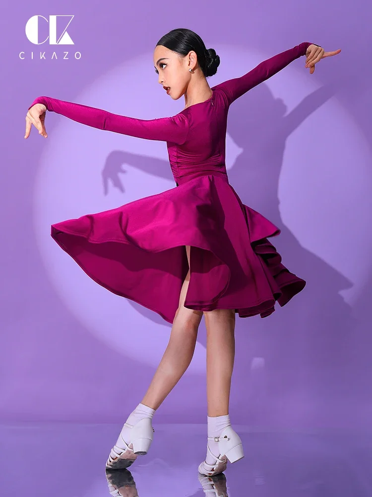 Girls 'Latin Dance Dress, Roupa de Competição de Classificação Profissional, Novo Padrão Regulatório Infantil