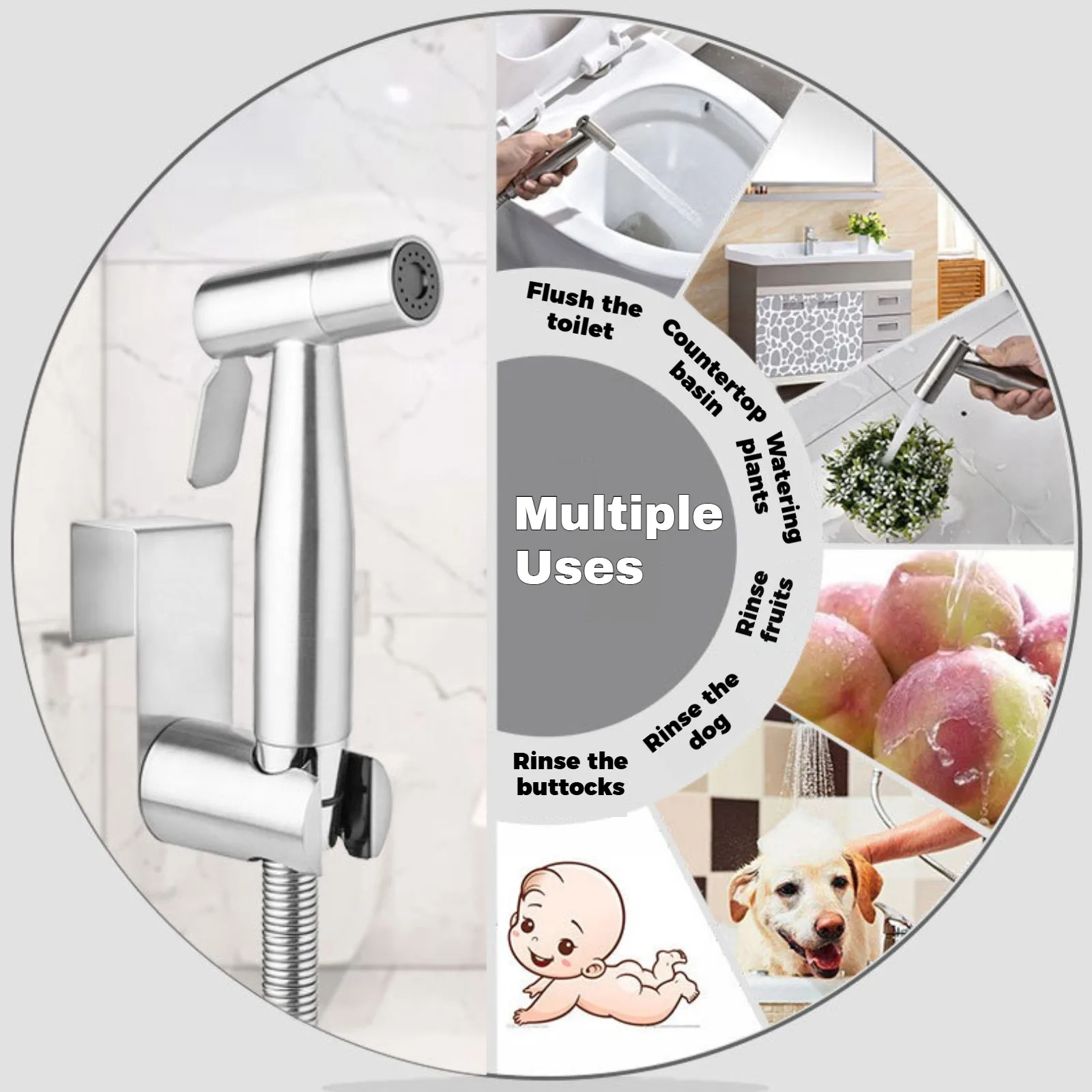 

For Bathroom Stainless Steel Handheld Toilet Bidet Sprayer Set Self Cleaning Hand Bidet Faucet Shower Head