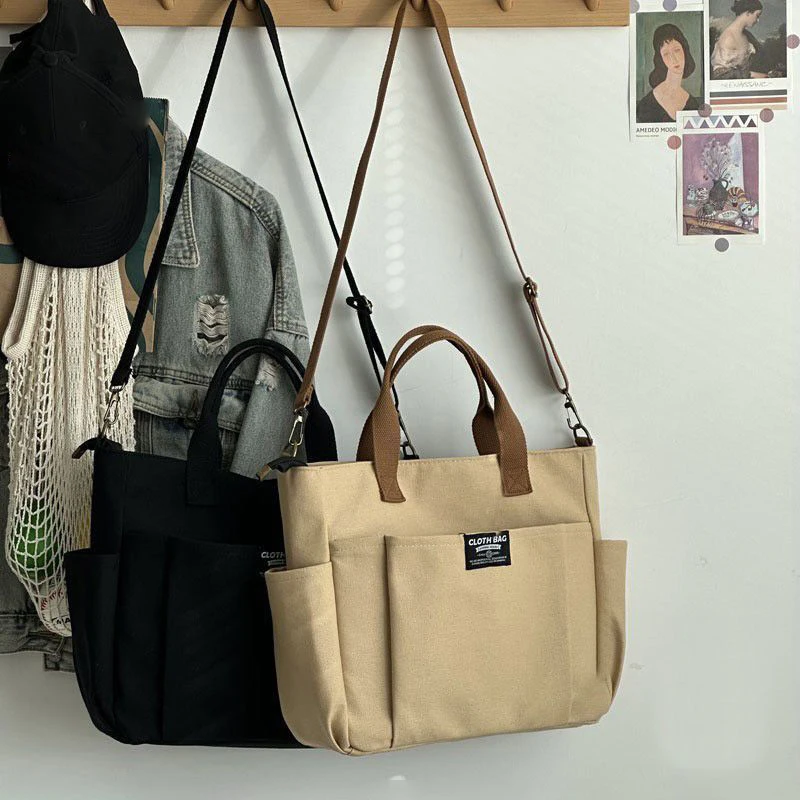 1PC Portable Tote Bag Female Student Large Capacity Commuting Horizontal Canvas Single Shoulder Diagonal Cross Bag