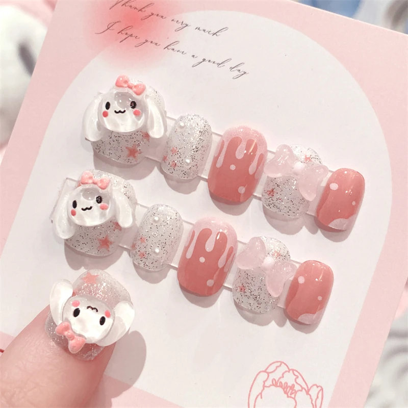 

Sanrio Cinnamoroll Fake Nails Cartoon Anime Cute Nail Patches Fashion Charm Good-looking Nail Sticker Women Kawaii Holiday Gifts