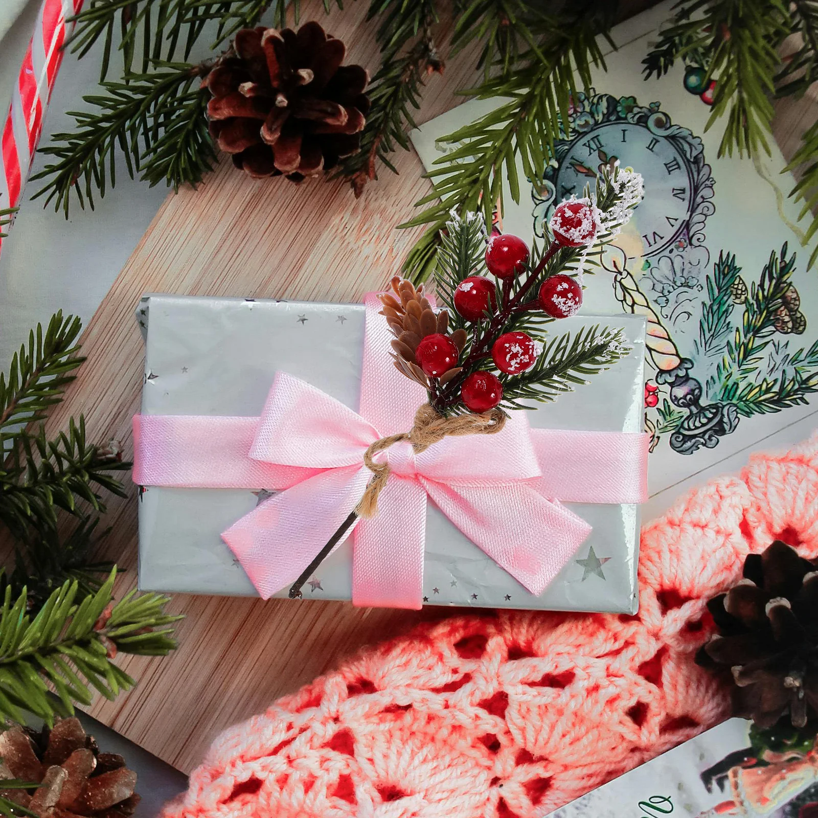 

Christmas Artificial Pinecone Berry Stems with Red Berries Artificial Pine Branches for Holiday Centerpiece Wedding Home Decor