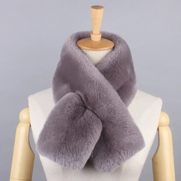 Winter Neck Warmer Whole Skin Thicken Soft Double Sides Real Fur Genuine Rex Rabbit Fur Scarf For Lady