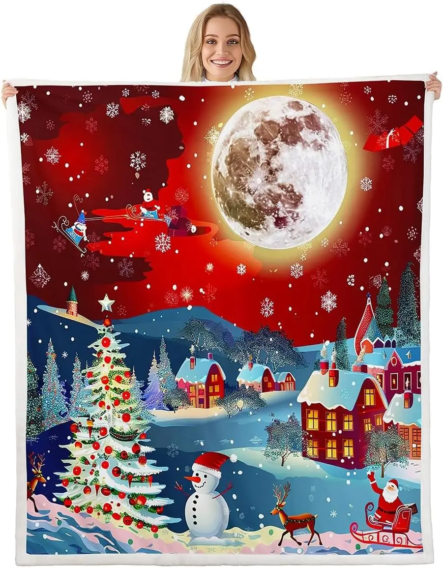 Cute Santa Claus Blanket Christmas Santa Dwarf Throw Blanket ,Christmas Tree Fleece Blanket Cartoon Gnome Bed Blanket,Kawaii