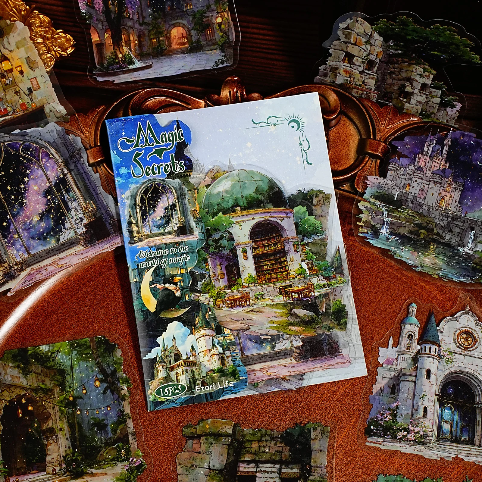 Etori Life Magic World Retro Magic Castle Architecture Pattern Pet Scenery Stickers DIY Scrapbooking Supplies, Room Decoration, Notebook, Phone Stickers, Photo Album, Children's Gift Paper Bag, Retro Party, Toy Stickers, Die-Cut Craft, Waterproof Decals