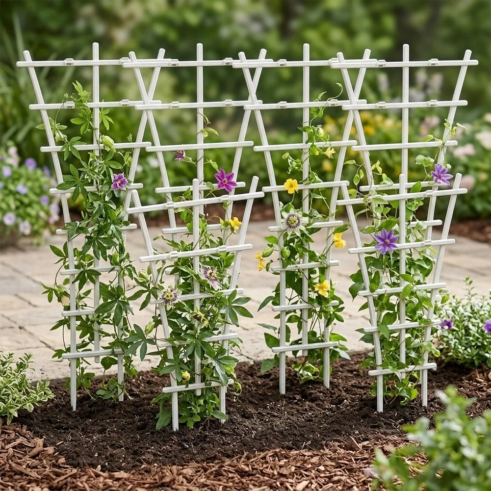 8Pack White Plastic Plant Stakes Stackable Trellis For Climbing Plants Potted Flower Support Garden Grow Helper Tool