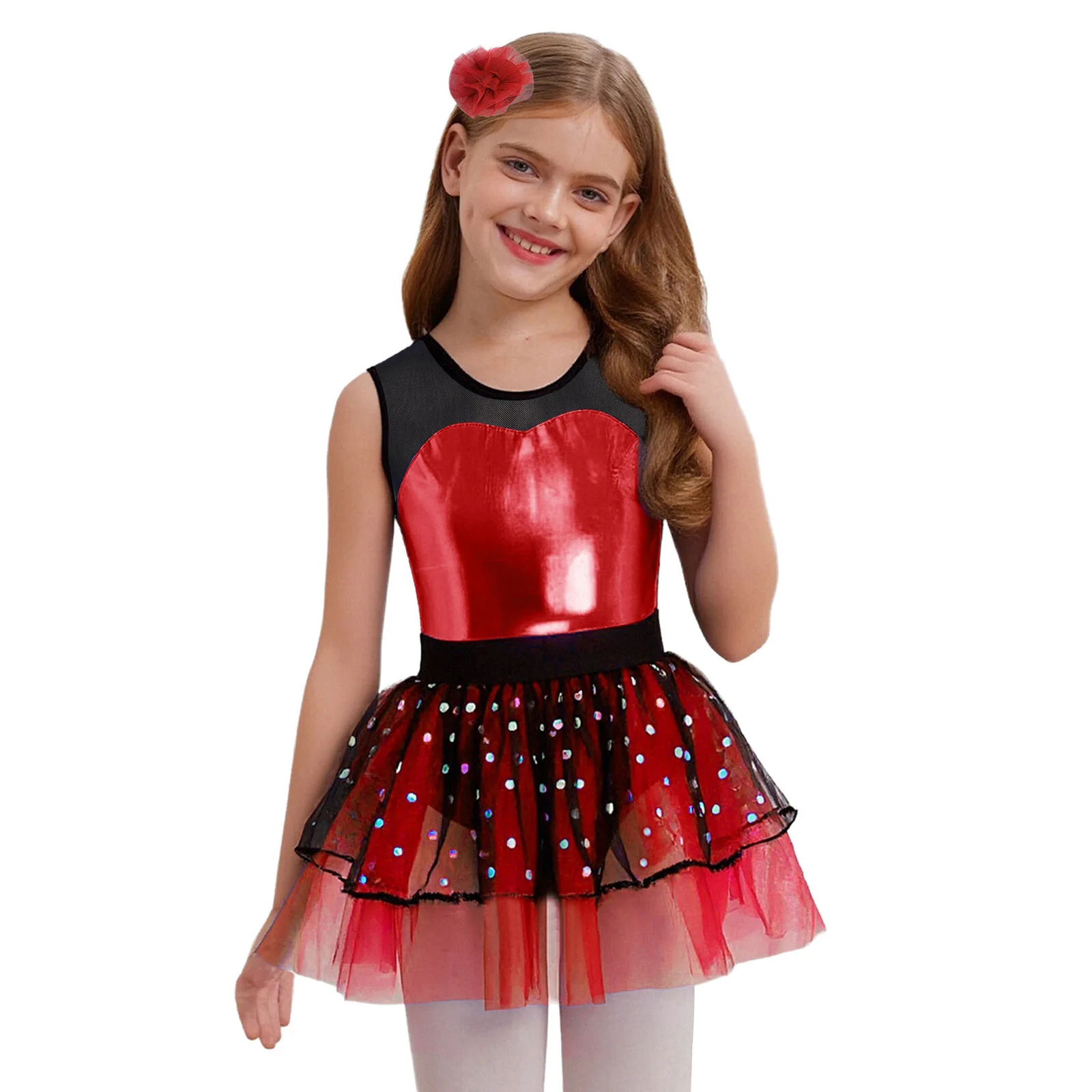 Crianças meninas ballet jazz dança palco desempenho tutu vestidos sem mangas pura malha tule vestido com headwear para festa de aniversário