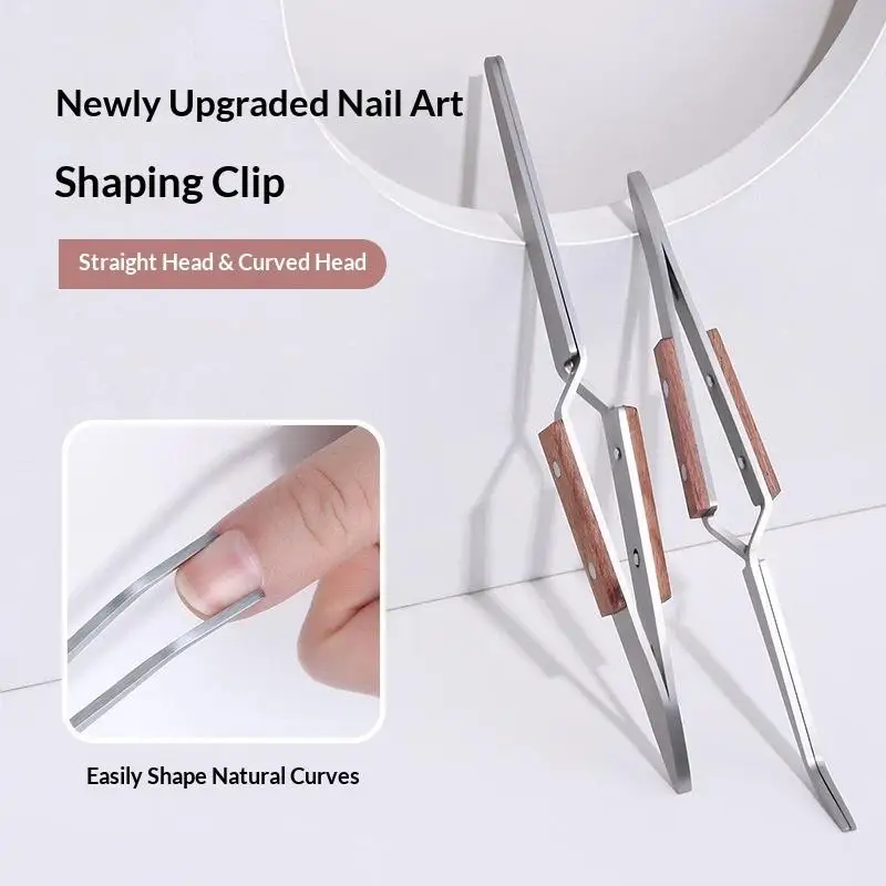 1Pcs Gel Quick Building Extension Nail Clip Wooden Handle Shaping Tweezers Curve Pinching Manicure Tool
