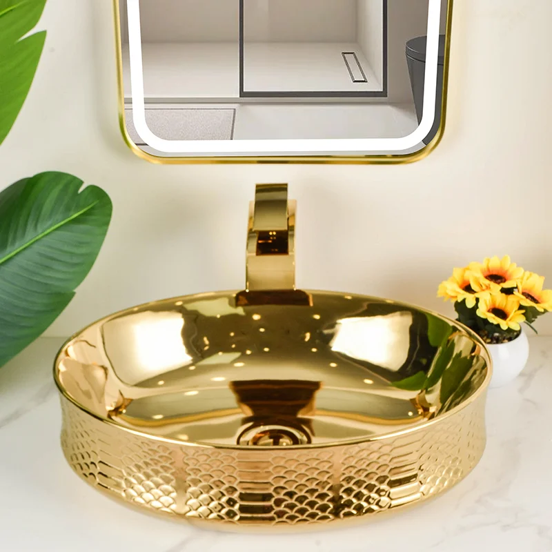 

Элегантная золотая керамическая раковина, керамический умывальник овального дизайна — идеально подходит для современной сантехники, подходит для гардеробных, туалетных столиков и ванных комнат