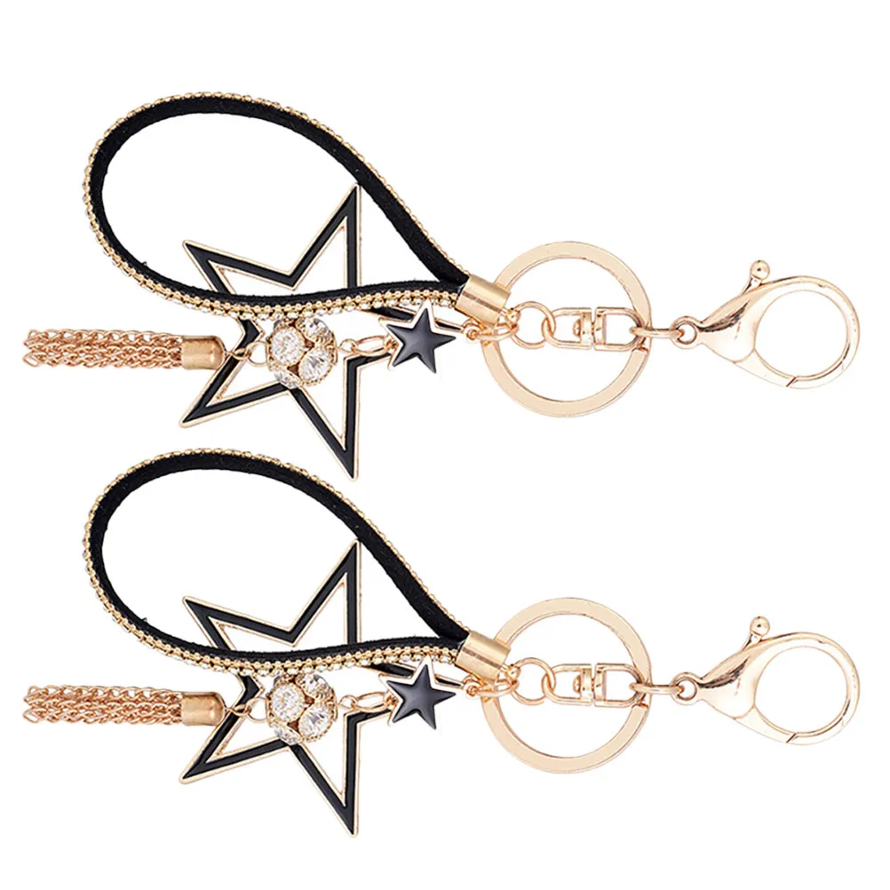 2Pcs Shiny Star Keychain Rhinestone Pendant Fashionable Korean Design Keyring for Car Office Keys Bag Charm