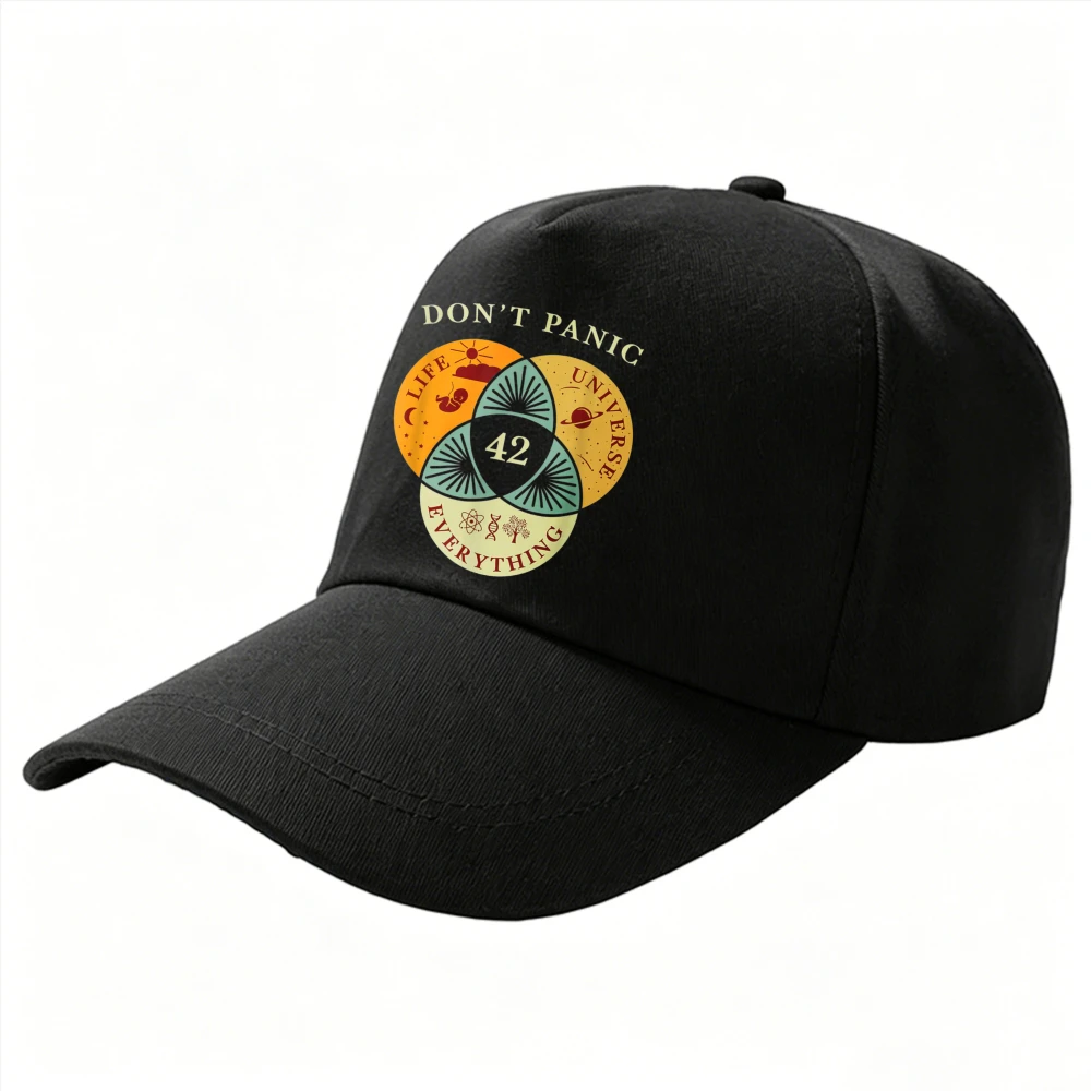 Don’t Panic 42 Life Universe Everything Retro Venn Print Baseball Cap Sci-Fi Book Lover Casual Soft Cotton Dad Hat for Men Women