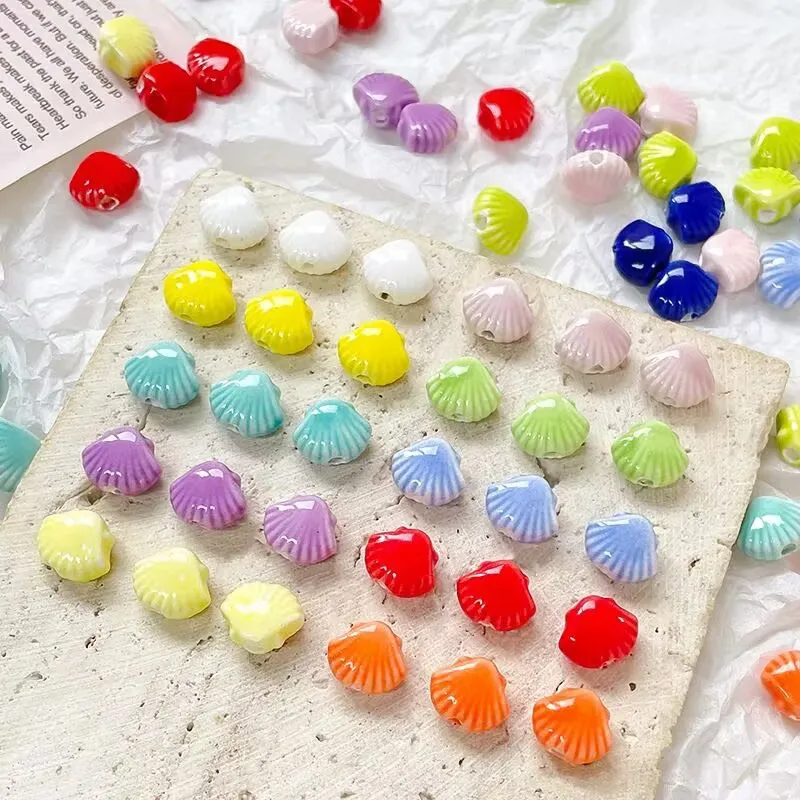 Z33 10pcs 10x12mm Shell Shaped Ceramic Beads Porcelain DIY H