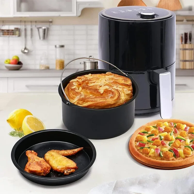 6/7/8 Inch Round Cake Non Stick Baking Pan Tray Mold Air Fryer Basket with Handles Bakeware Kitchen Pizza Oven Baking Pans Tools