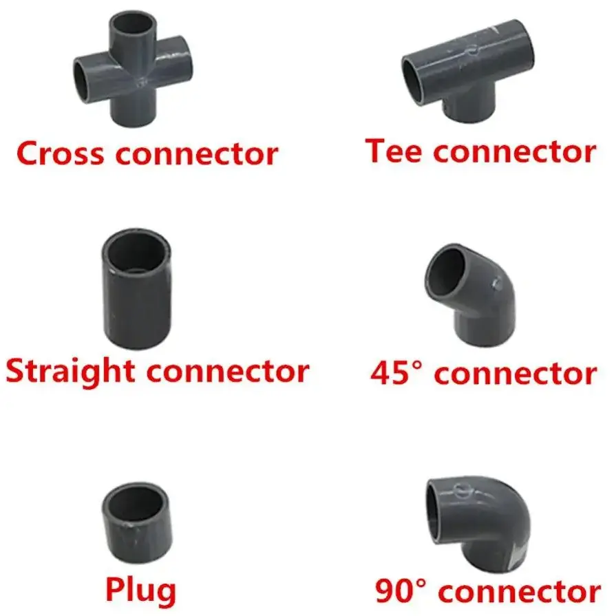 Grey PVC Pipe Connector Inner Diameter 20mm Pipe Connector Garden Water Pipe Joint Adapter Elbow Straight Cross Tee Couplings