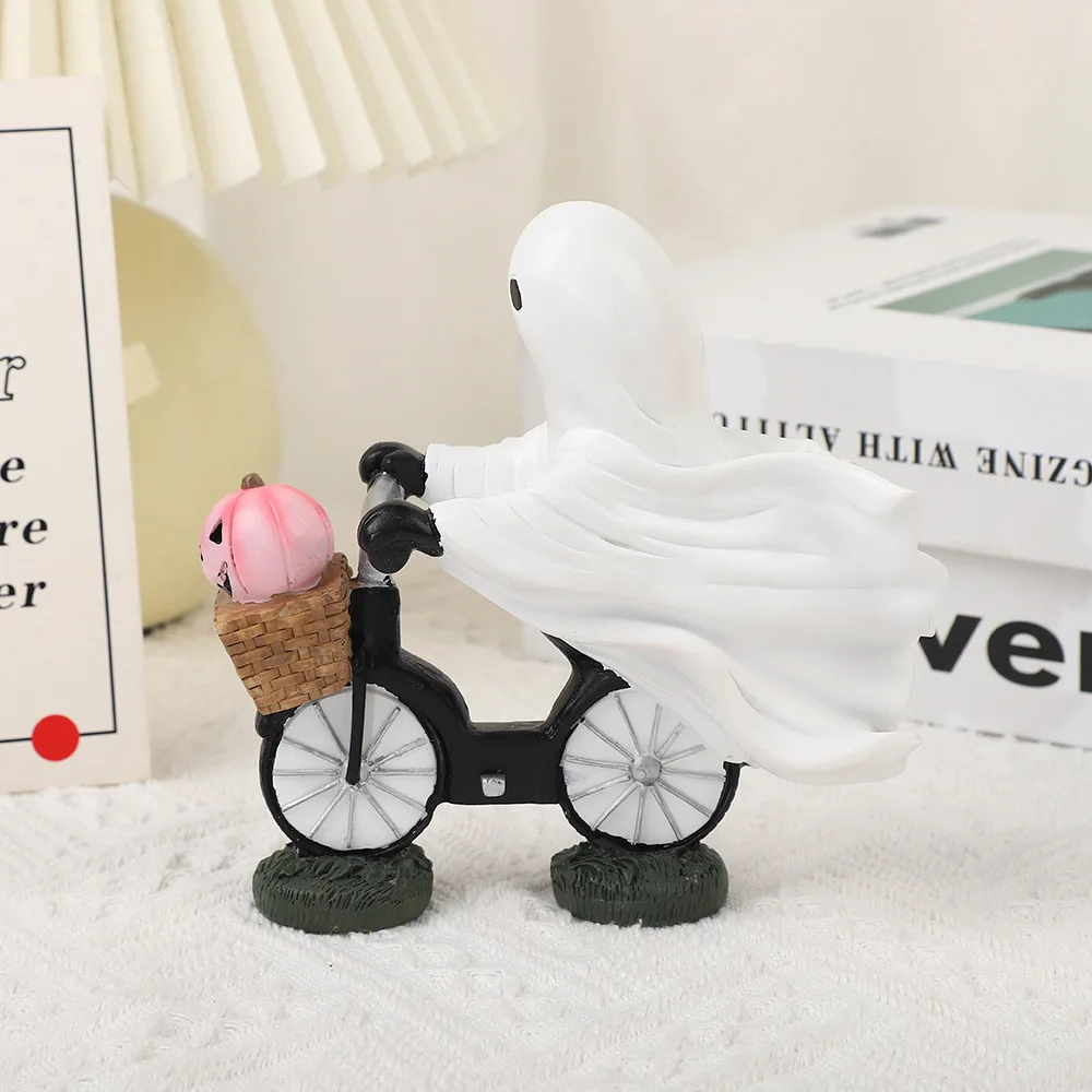อะนิเมะนิ้วกลางน่ารัก Ghost ขี่จักรยานท่าทาง Action Figure PVC รุ่นฮาโลวีน Ghost ของเล่นตุ๊กตาเดสก์ท็อปเครื่องประดับของขวัญกล่อง