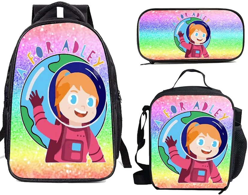 Harajuku Novelty Funny AFOR ADLEY 3pcs/Set Backpack 3D Print School Student Bookbag Anime Laptop Daypack Lunch Bag Pencil Case