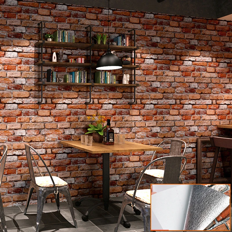 

Self-Adhesive Brick Wallpaper Rust Red Living Room Backdrop Peel And Stick Industrial Loft Wall Paper Aluminum Foil Bottom