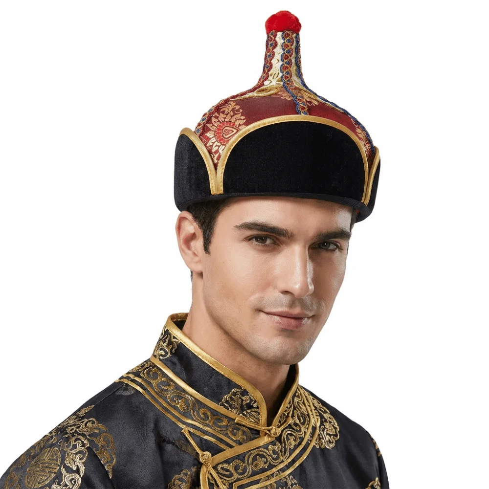 Golden and Blue Pointed Dance Hat Stable Pointed Shape Comfortable Wearing Performance Hat Neat Stitching Fine Fabric