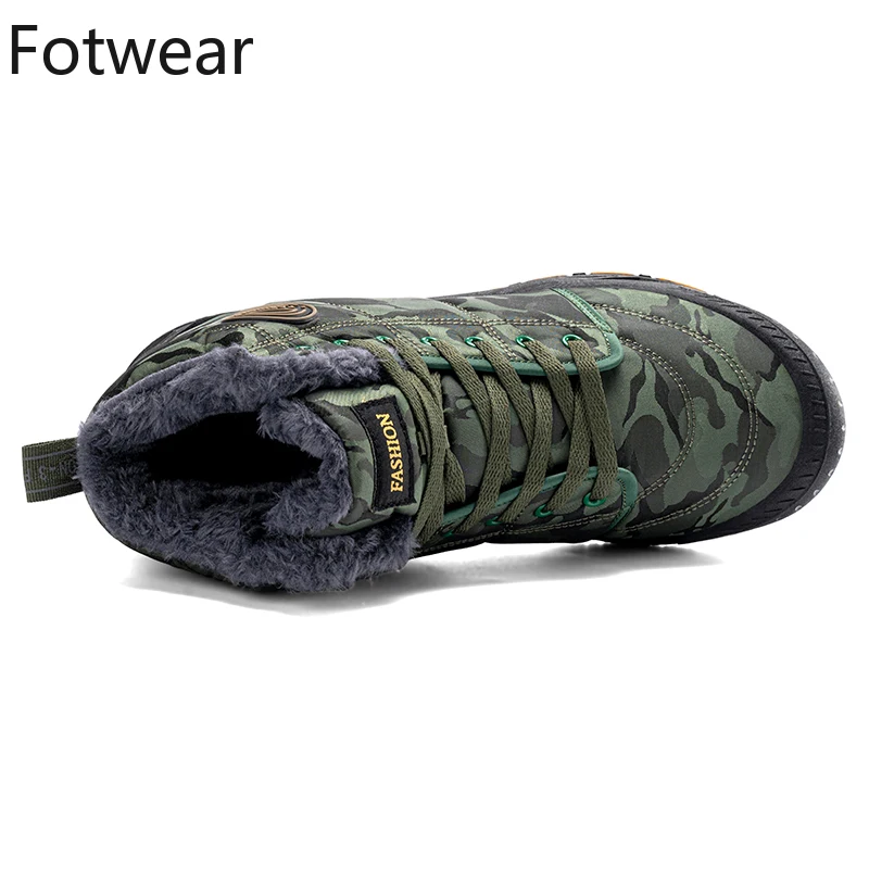 Fotwear Winter Snow Boots Men Warm Plush Ankle Boots Camouflage Outdoor Boots Long Fur Casual Sneakers Army Green Leisure Shoes