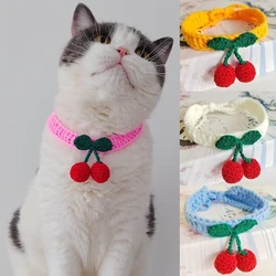 Cute Cat Collar With Cherry Decor Handmade Knitted Pet Collar Kitten Puppy Necklace Cat Supplies ошейник для кошек