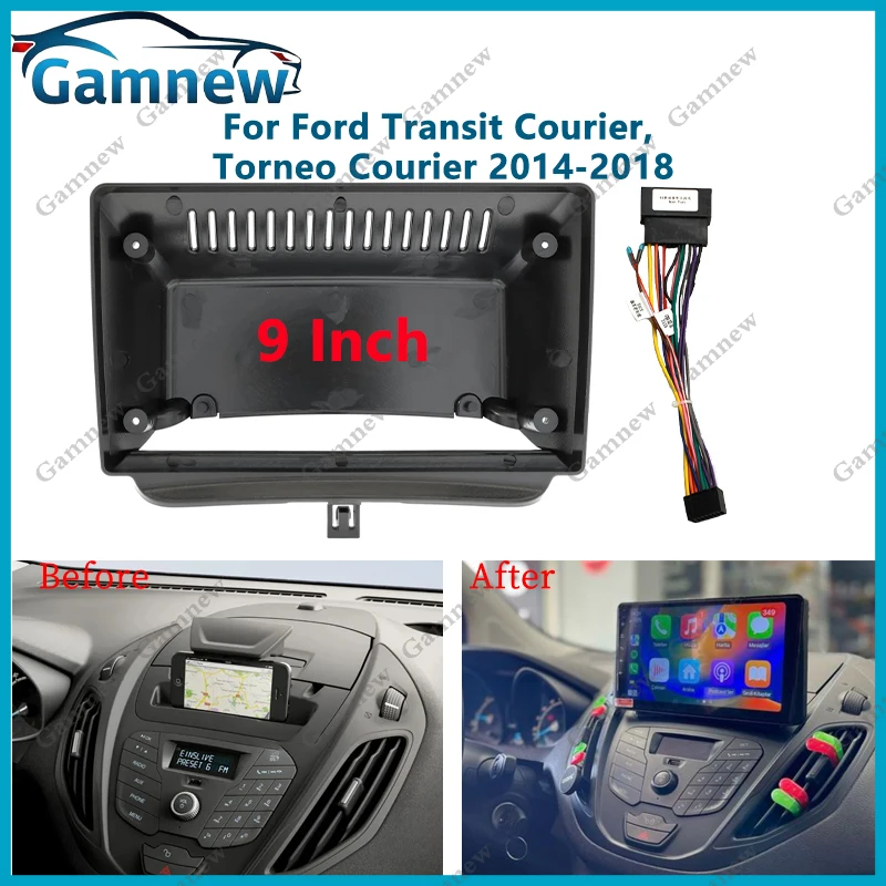 Adaptador de Fascia de marco de coche de 9 pulgadas, Kit de Panel de Audio de Radio Android para Ford Transit Courier Torneo Courier 2014-2018