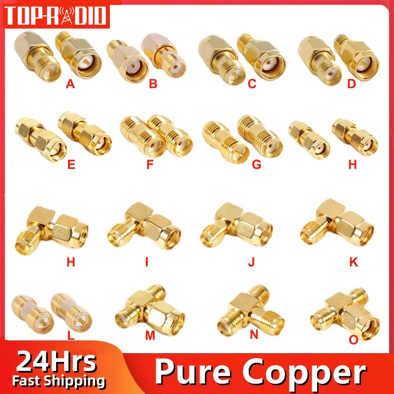 1pc SMA To SMA Adapter SMA Male Jack to RP SMA Female Plug RF Connector Copper Gold Plated SMA Spliter Converters Right Angle