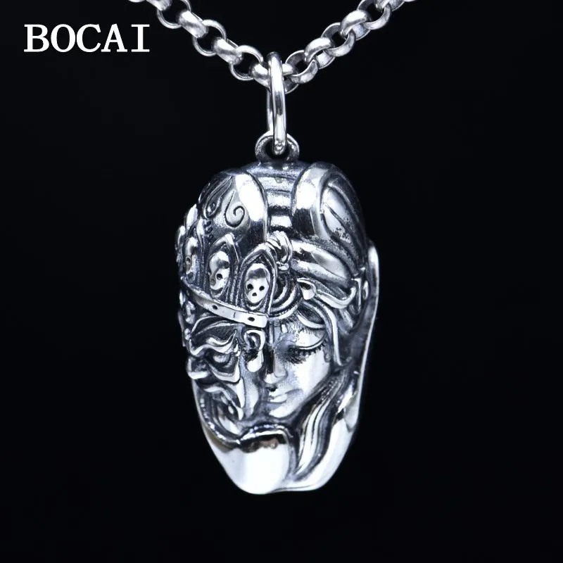 BOCAI New S925 Sterling Silver Retro Original National Goddess of Wealth Zakiram Pendant Men's and Women's Style