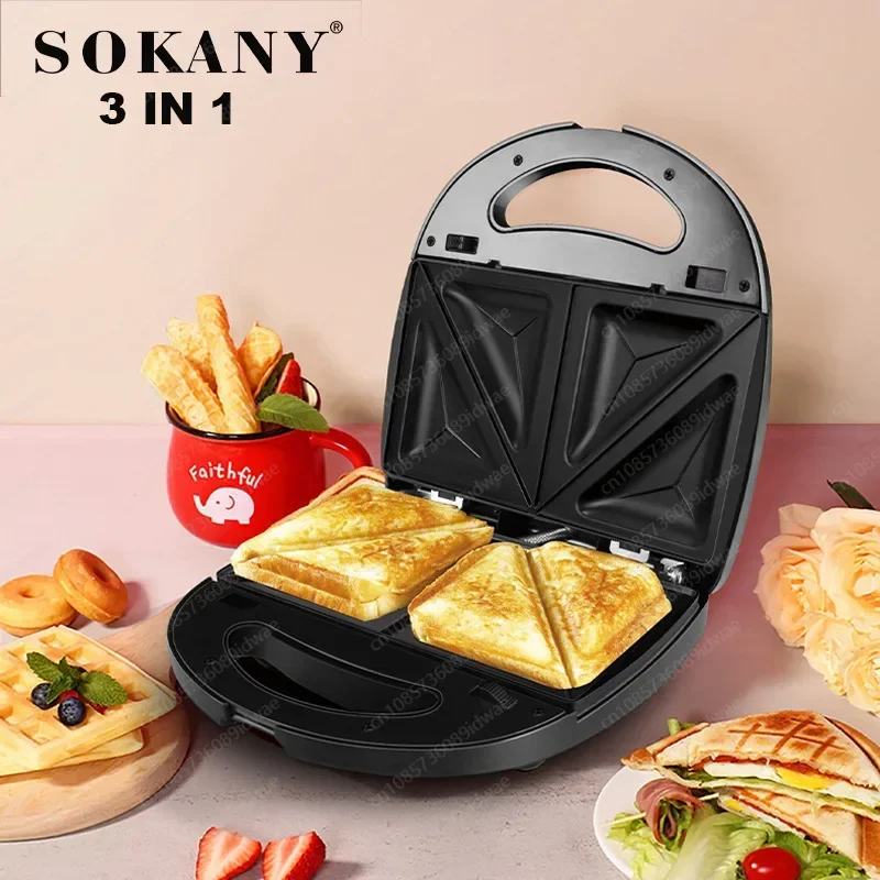 SOKANY302 3-in-1 Household Board Changer Sandwich Maker Toaster Stainless Steel Multifunctional Breakfast Maker