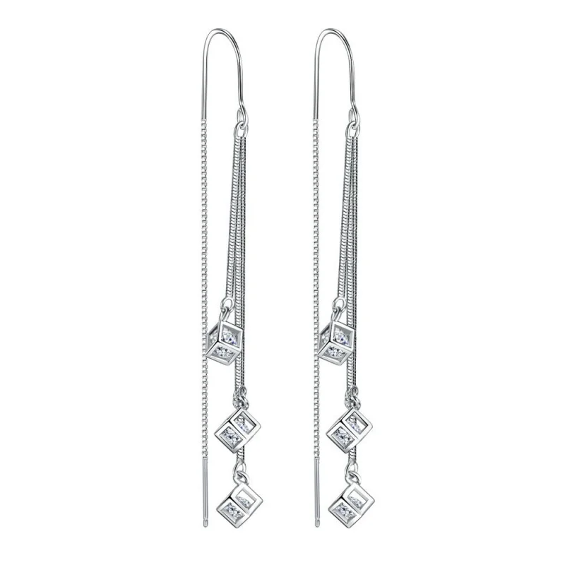 

Серьги-подвески из стерлингового серебра 925 пробы с квадратными кубическими цирконами и кисточками, новинка 2026 года, горячая распродажа, для женщин и девушек