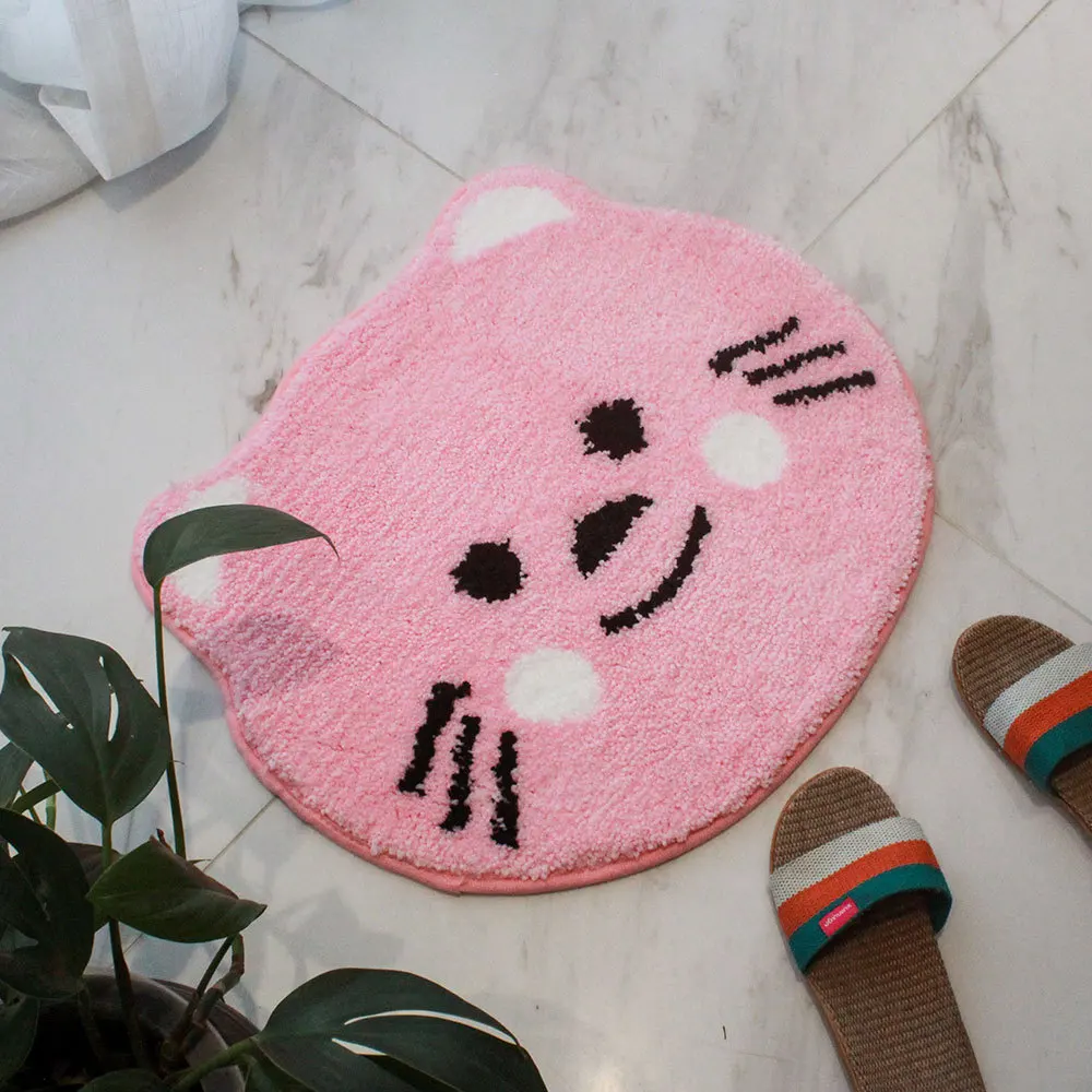 Cute Cat Bathroom Mat Fluffy Flocking Carpet Bath Tub Side Anti Slip Rug Floor Pad Animal Doormat Home Kids Room Nursery Decor