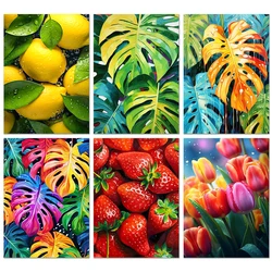 5D Diy Diamond Painting Greenery Leaves Tulip Flower Mosaic Embroidery Rhinestone Kits Home Kitchen Decoration New Products